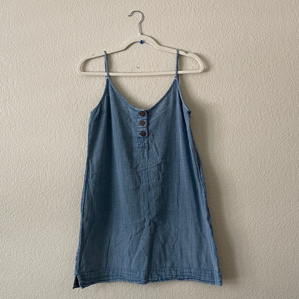 Ripcurl Washed Look Dress Scoop A-line Mini Sundress Coastal Beach Blue Rip Curl